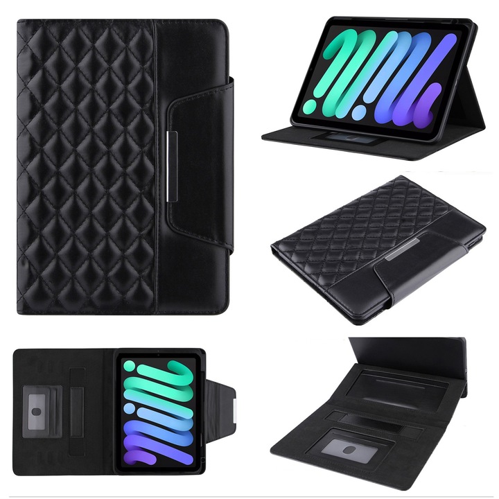 Husa tableta compatibila cu iPad Mini 6, Inchidere magnetica, Model Diamant, Culoare Neagra