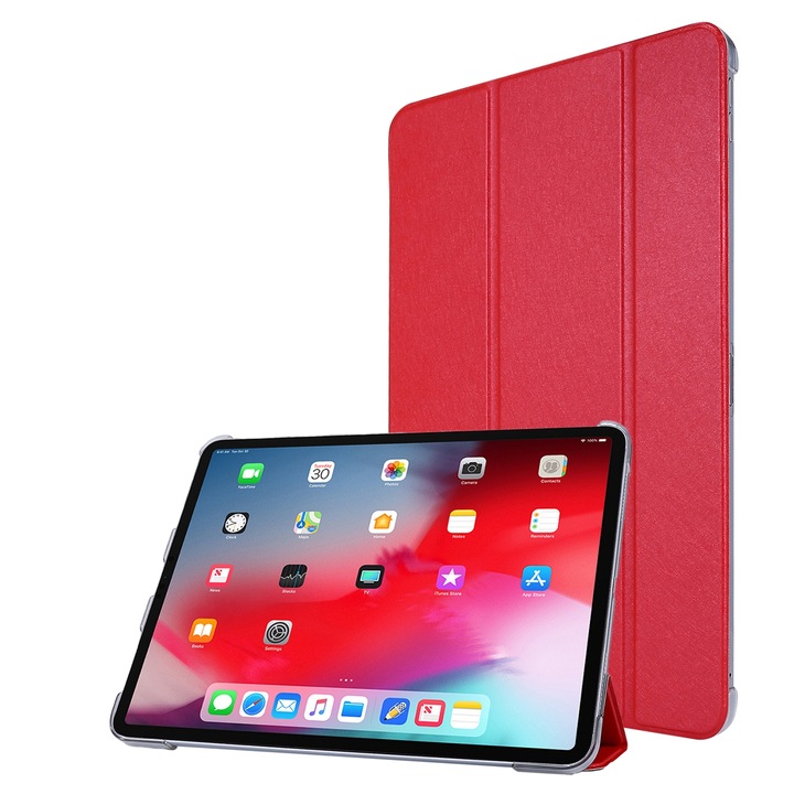 iPad Air 13 / iPad Pro 12.9 készülékkel kompatibilis táblagép tok, steppelt textúra, állvány és toll foglalat, piros