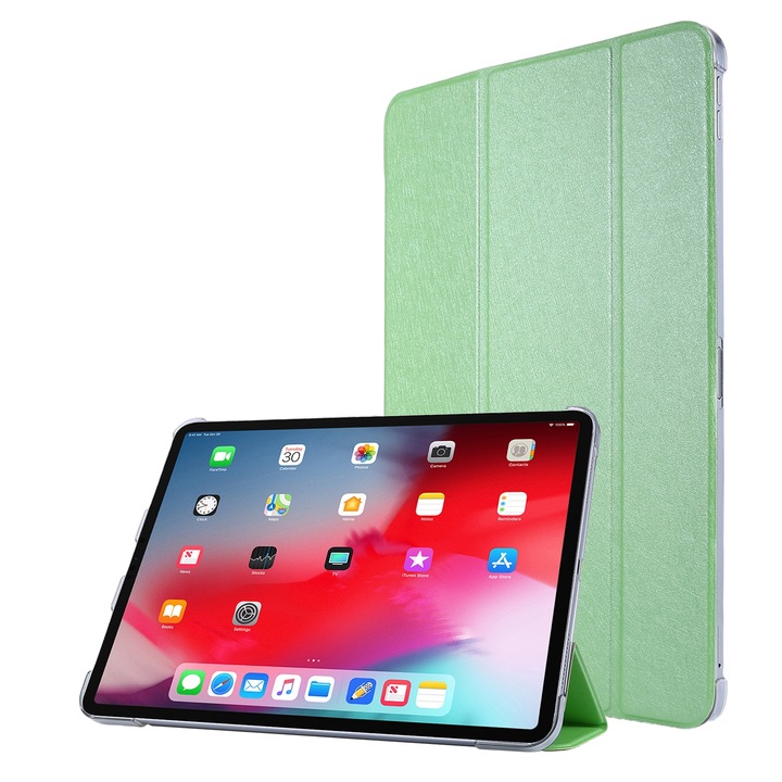 iPad Air 13 / iPad Pro 12.9 készülékkel kompatibilis táblagép tok, selymes textúra, állvány és tollnyílás, zöld