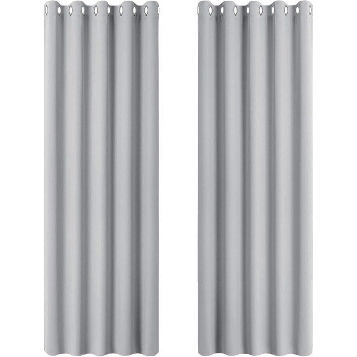 Set 2 perdele opace Pony Dance, prindere cu inele, pentru dormitor si living, 140 x 225 cm, Gri deschis