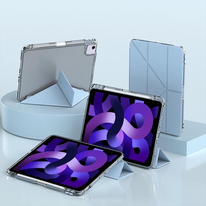 iPad Air 11 2024 készülékkel kompatibilis táblagép tok, állítható állvány, Y alakú deformáció, kék