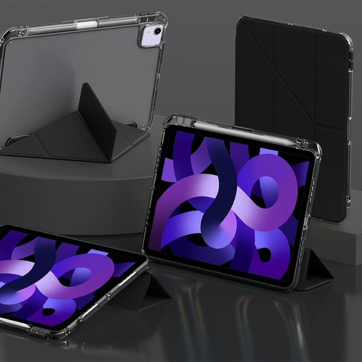 iPad Air 11-gyel kompatibilis táblagép tok, Y-alakú deformálható bőr, fekete