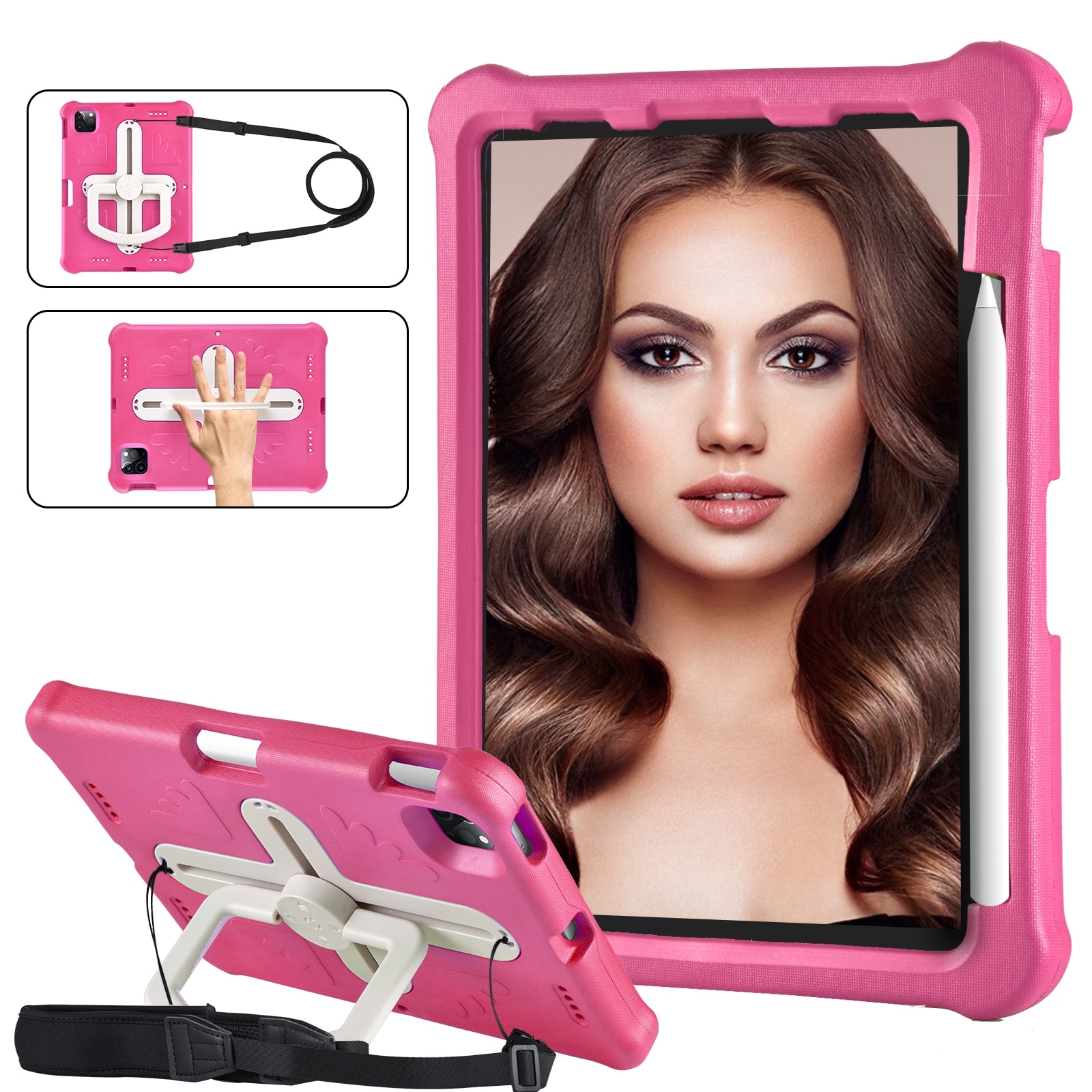 Husa tableta compatibila cu iPad Air 11, Shockproof, Suport reglabil, Protectie 360°, Roz