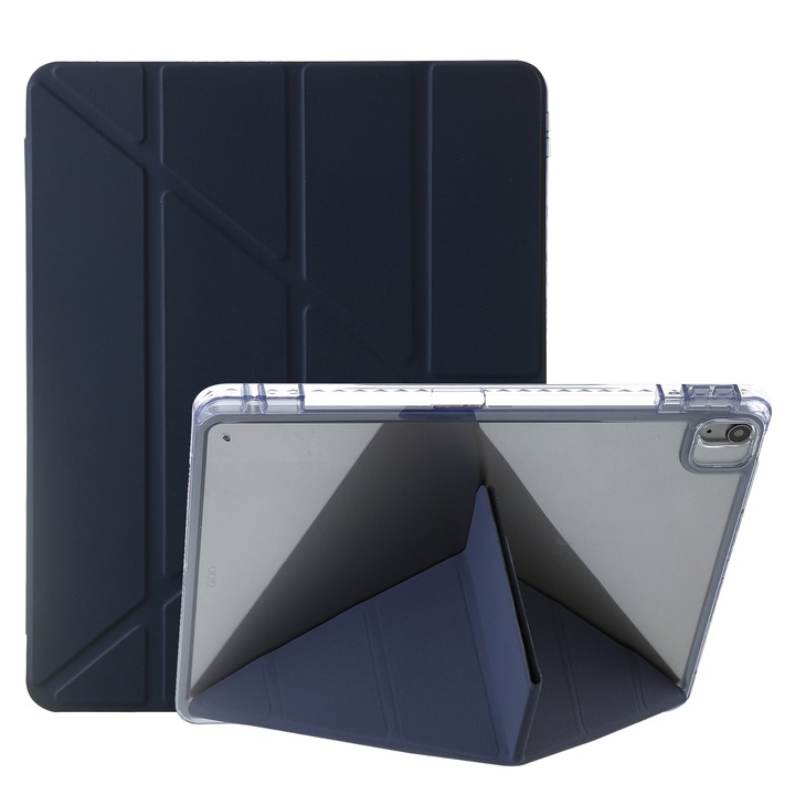 Husa tableta compatibila cu iPad Air 11, Clear plastic, Deformation, Albastru Inchis