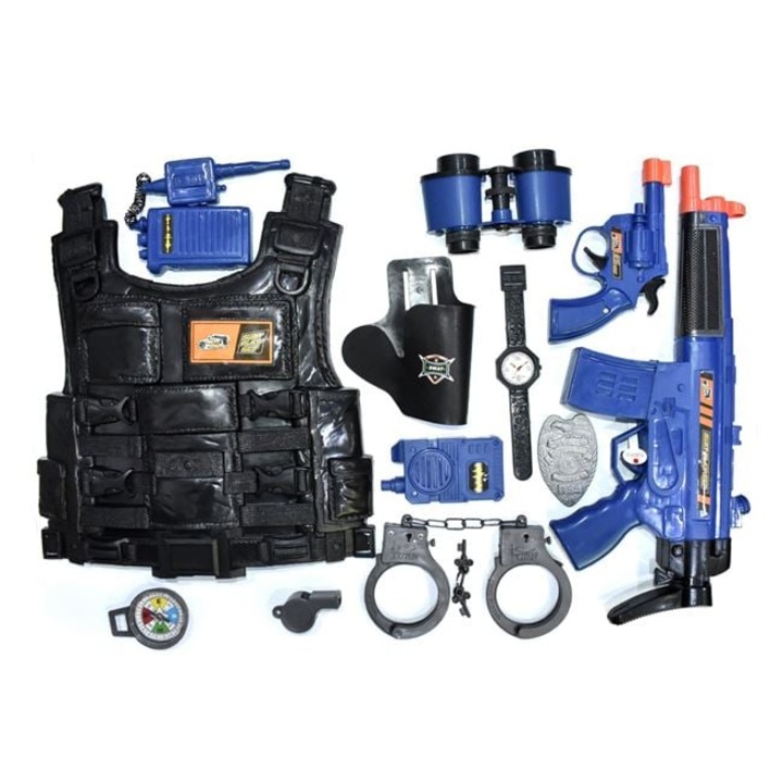 Set Jucărie Tematică Poliție, Nerf, 8 Piese, Vestă Tactică, Armă cu Lumina și Sunet