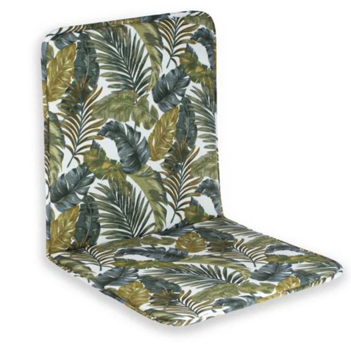 Perna scaun cu spatar, pentru exterior, alb, cu model frunze de tropicale, 85x42x2.5cm