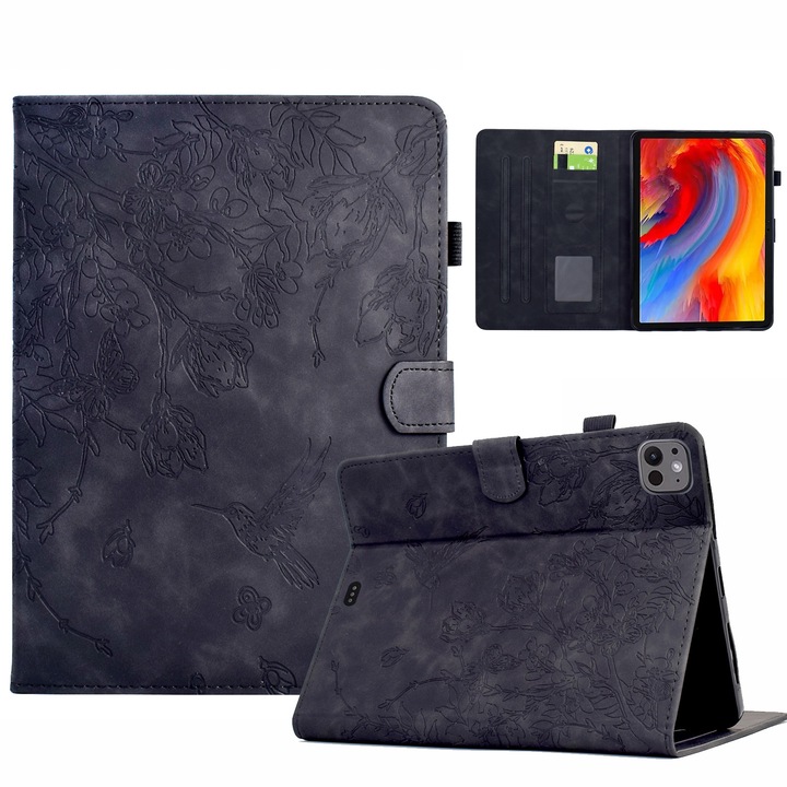 Táblagép tok kompatibilis iPad Air 11 / iPad Pro 11, 2024-es modell, dombornyomott Smart Leather, fekete