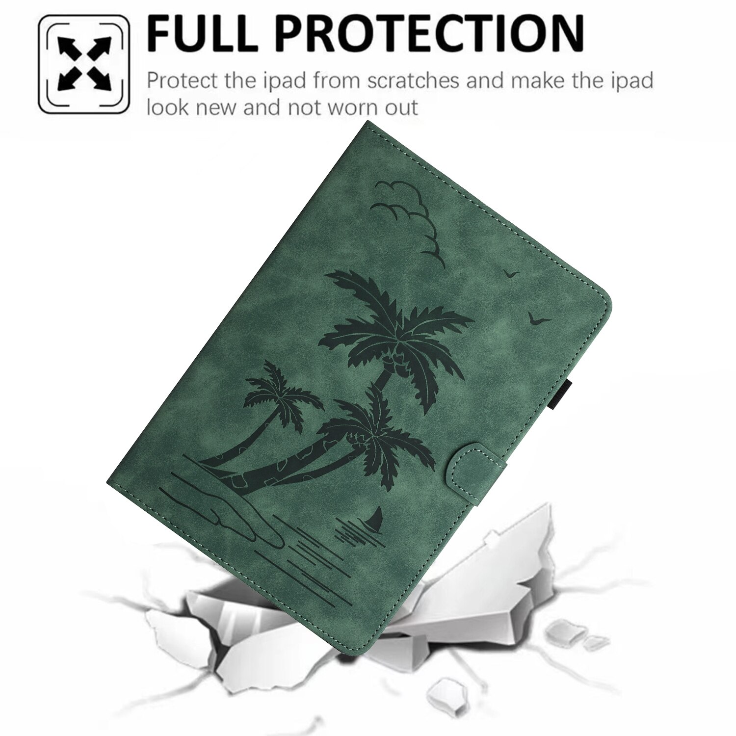 Husa tableta compatibila cu Samsung Galaxy Tab A 10.1 T580/T585, piele inteligenta cu embleme de copac de cocos, verde