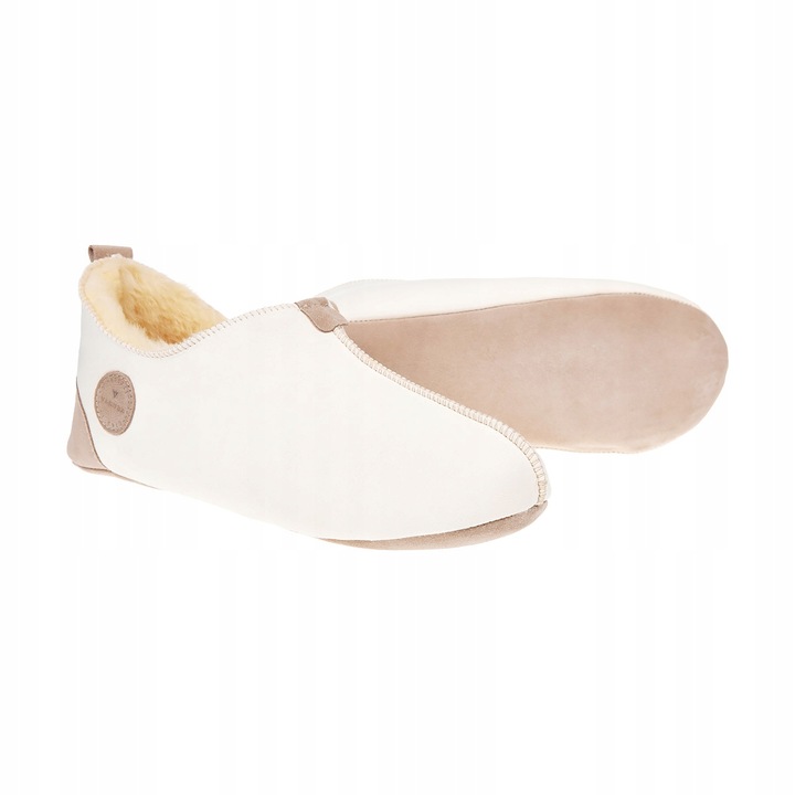 Papuci de casa barbati, Vanuba, Piele naturala, Alb