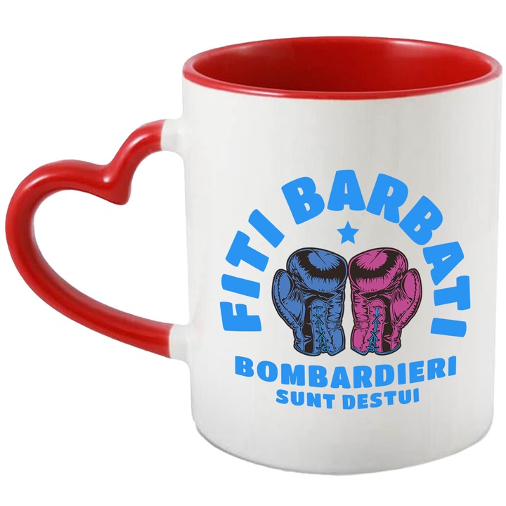 Cana cu Manusi De Box Rosii Sport Contact Periculos Copii Sanatate Motivational Fiti Barbati Bombardieri Sunt Destui, Ceramica, 330ML, cu Maner Inima Rosie