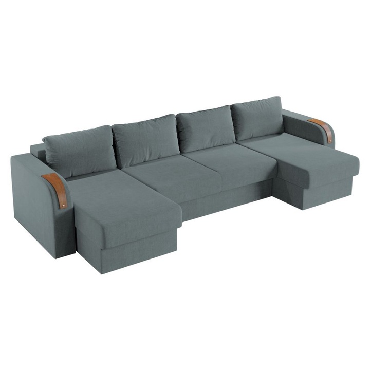 Coltar U Morelia, extensibil, cu lada depozitare, stofa, 310 x 145 x 85 cm, Turcoaz Barrel 72