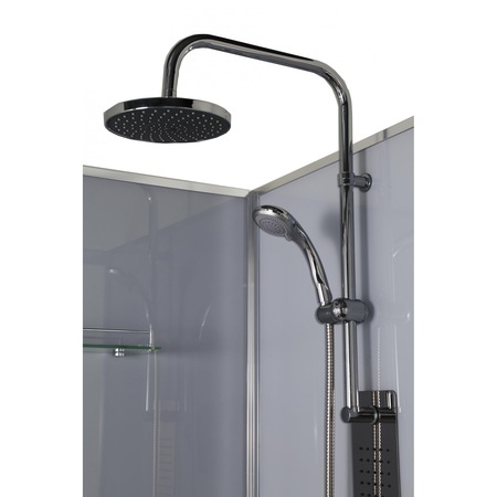 Pachet cabina de dus hidromasaj cu Baterie de dus + Set de dus Sanotechnik Limbo PC91, patrata, sticla fumurie securizata, cadita inclusa, 90x90x205 cm, Sifon inclus