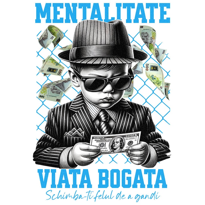 Maffia maffiajelmezben, szemüveges babával matrica, bankjegy Rich Life Mentality szöveggel fehér szegéllyel, PVC Vinyl 40 cm