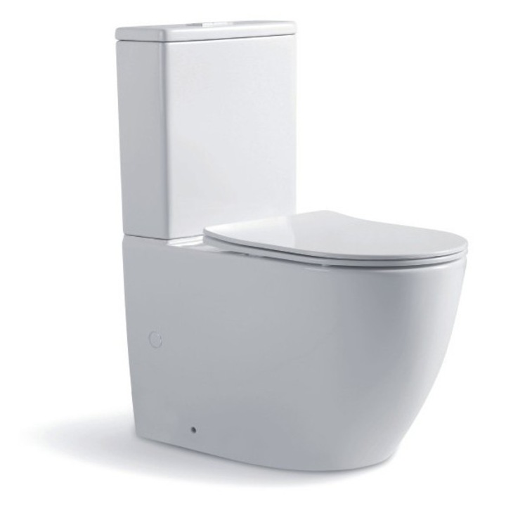 Set vas WC compact OLIM Ceramica, Seria UNO-TOR, TORNADO Ultra Quiet, cu rezervor si mecanism, capac Duroplast, inchidere lenta, Ceramica, Alb