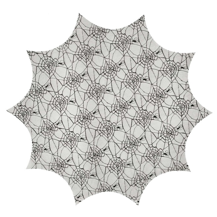 YANYXR BCS2900682 kerek asztalterítő, poliészter, pókháló mintás Halloweenre, fekete, 10 db-os szett