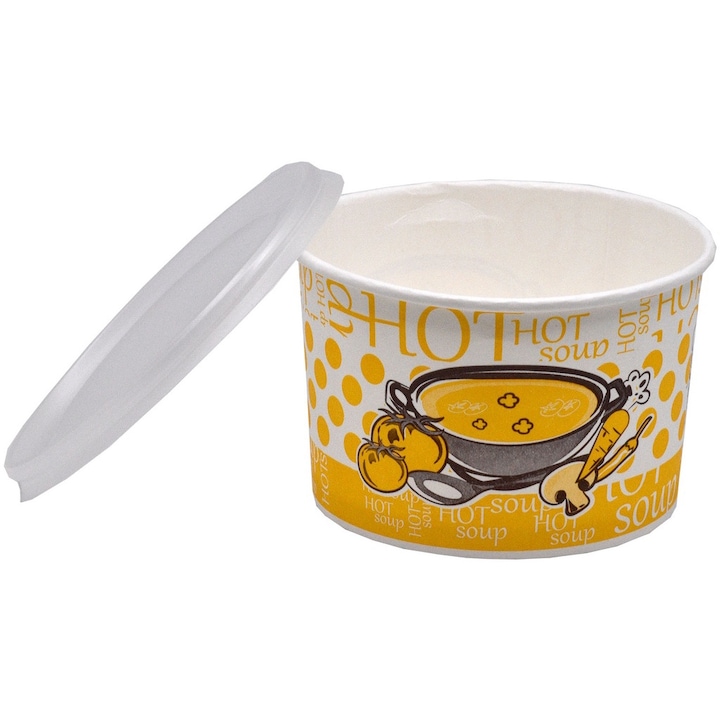 Bol supa CARTON COLOR 500 ML CU CAPAC TRANSPARENT 25 BUC/SET