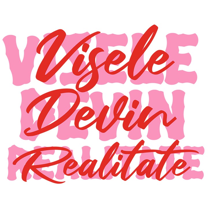 Sticker cu Design Colorat Complex Text In Limba Roamna Visele Devin Realitate Inspirational cu Margini Albe, PVC Vinyl 90 cm