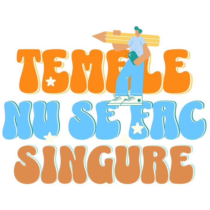 Sticker cu Educatie Scoala Baiat Animate Cu Creion Imens Text Temele Nu Se Fac Singure cu Margini Albe, PVC Vinyl 10 cm
