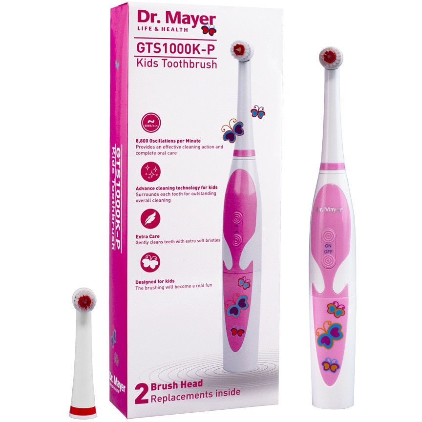 Periuta de dinti electrica pentru copii Dr. Mayer GTS1000K-P, Roz, tehnologia “Advanced Oscillating” 8800 rotații pe minut. functioneaza cu 2 baterii tip AAA (Nu sunt incluse), 2 c