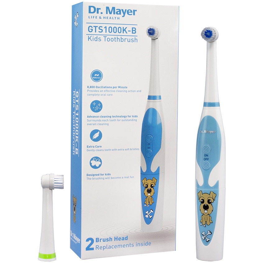 Periuta de dinti electrica pentru copii Dr. Mayer GTS1000K-B, Albastru, tehnologia “Advanced Oscillating” 8800 rotații pe minut, functioneaza cu 2 baterii tip AAA (Nu sunt incluse), 2 capete incluse