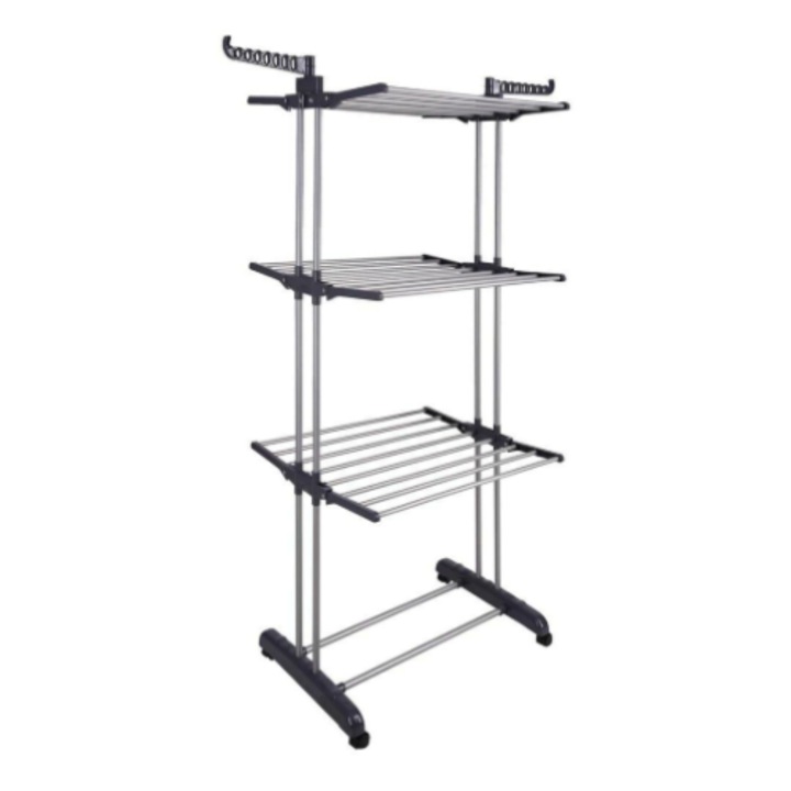 Uscator Vertical pentru Rufe Haine Mobil si Pliabil pentru Spatii Mici, Suport Umerase, Inaltime 173cm