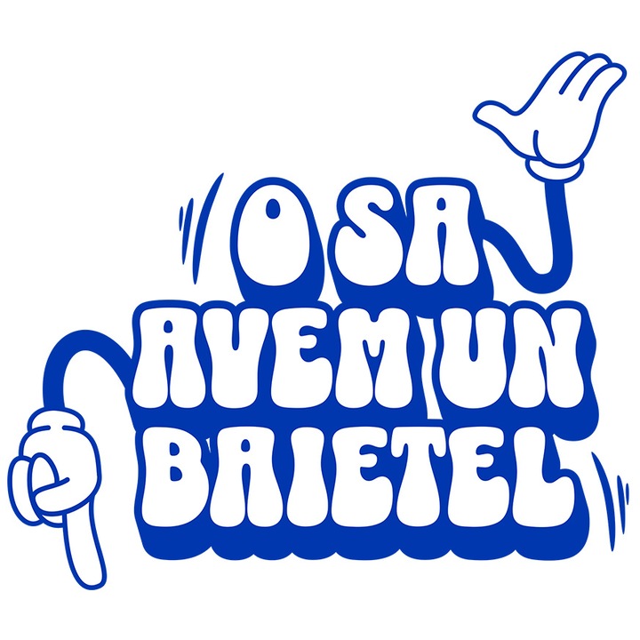 Sticker cu Maini Stil Mickey Mouse Deget Aratat In Jos Text O Sa Avem Un Baietel cu Margini Albe, PVC Vinyl 40 cm