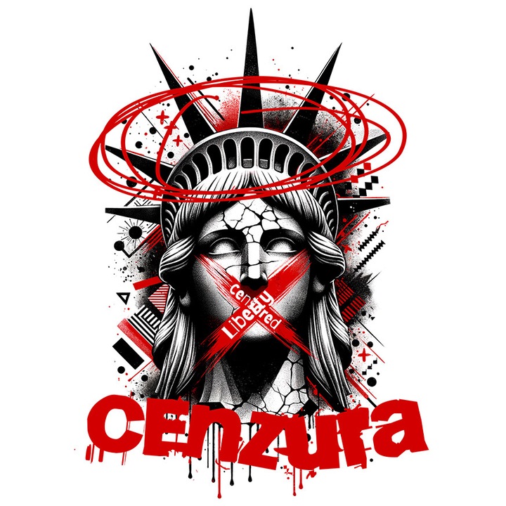 Sticker cu Chip Statuia Libertatii Cenzura New York Arta Moderna cu Margini Albe, PVC Vinyl 28 cm