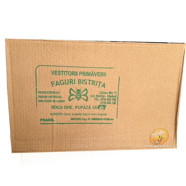 Faguri artificiali pentru albine din ceara naturala 1/1 (410x260mm) Cutie 5 kg