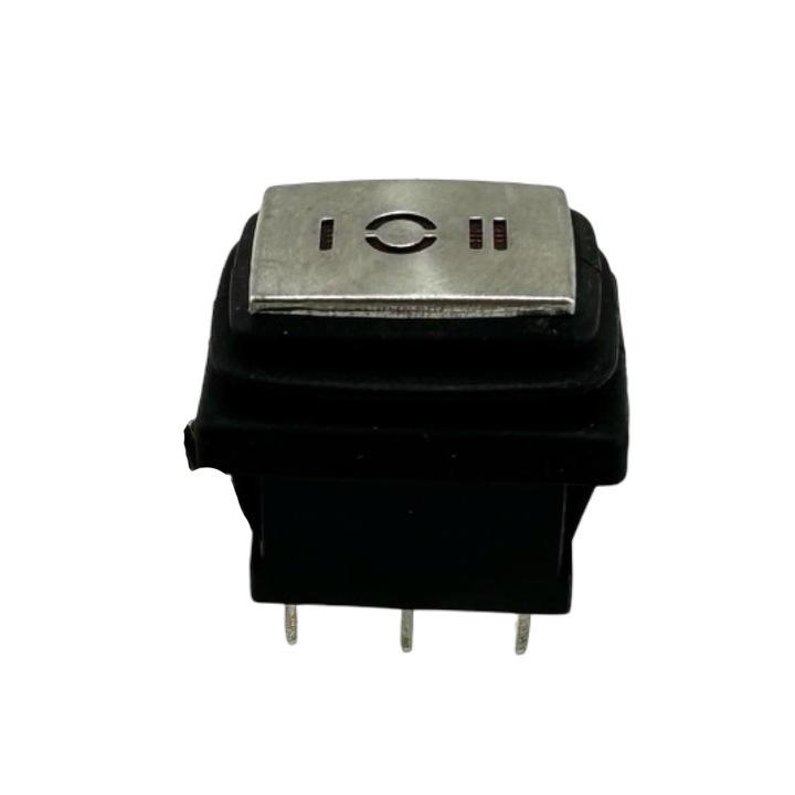 Buton intrerupator auto AutoSSF ®, 12V, comutare 3 pozitii, forma dreptunghiulara, 23mm lungime, negru+aluminiu