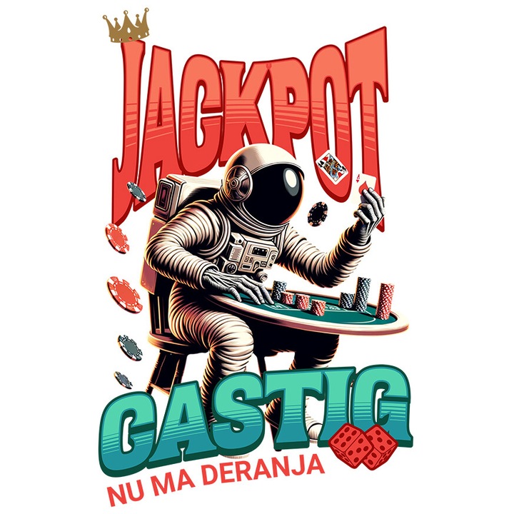 Sticker cu Costum Spatial Astronaut Jucand Poker Zaruri Text Jackpot Nu am Deranja Castig joc De Noroc cu Margini Albe, PVC Vinyl 10 cm