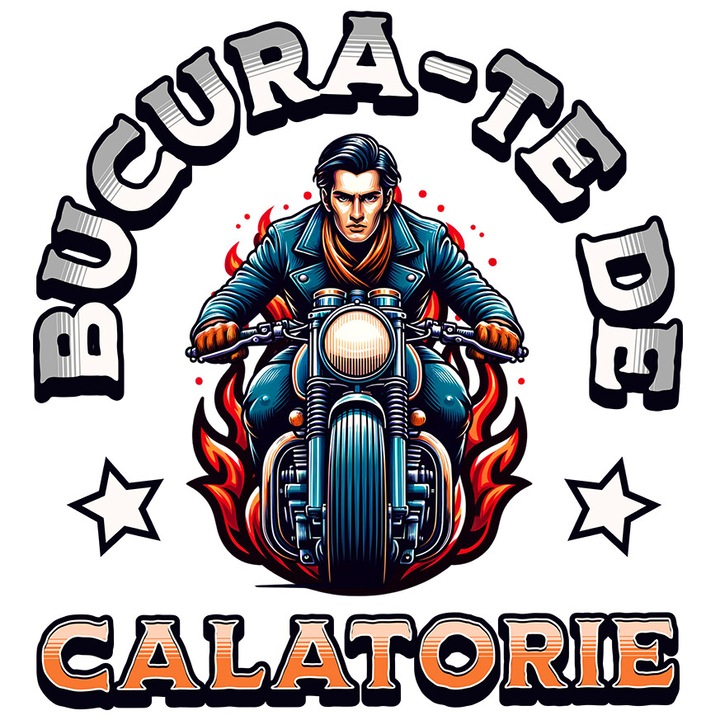 Sticker cu Barbat Tanar Cu esarfa si Geaca De Piele Iubitorii De Calatori Motocicleta Aventura cu Margini Albe, PVC Vinyl 23 cm