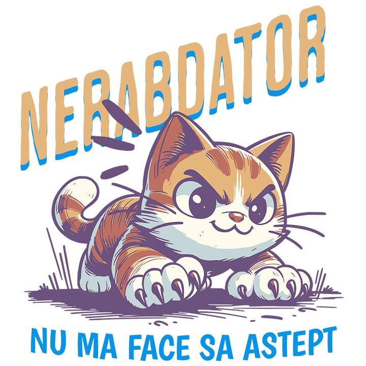 Sticker cu Pisica Furioasa Cu Gheare Text Nerabdator Nu am Face Sa Astept, Iubitorii de animale cu Margini Albe, PVC Vinyl 23 cm