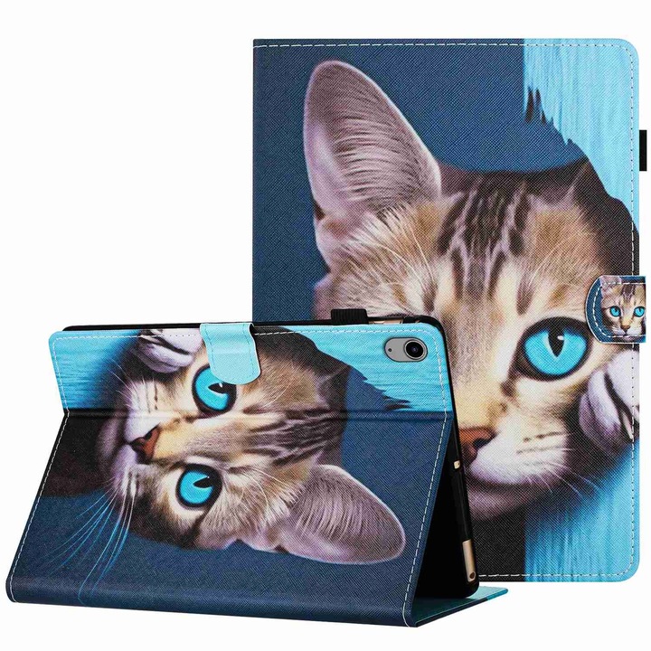 Husa tableta compatibila cu iPad Mini 6, Pattern stitching, Blue Cat
