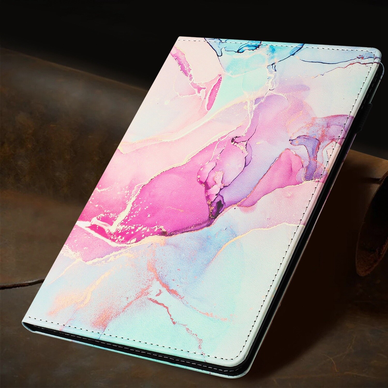 Husa tableta compatibila cu Samsung Galaxy Tab A 10.5 T590, piele tip marmura lichi, smart, roz