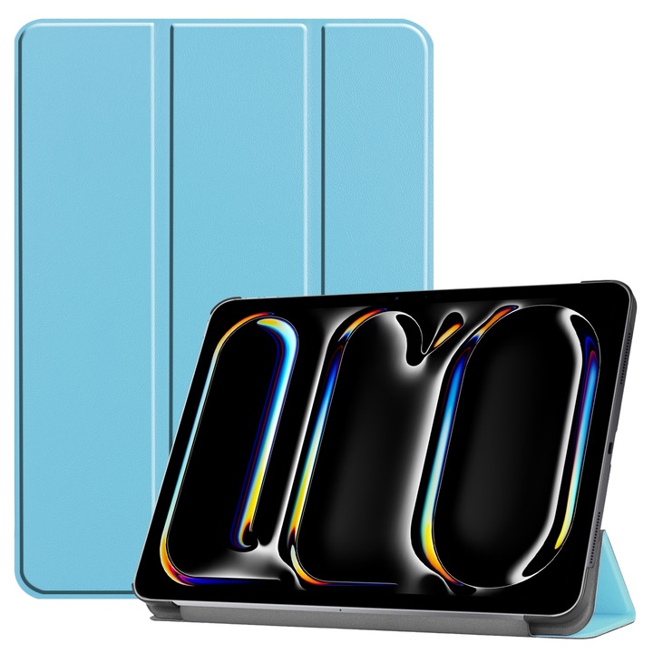 Husa tableta compatibila cu iPad Pro 11 2024, Suport 3 pliuri, Piele Smart, Albastru cer