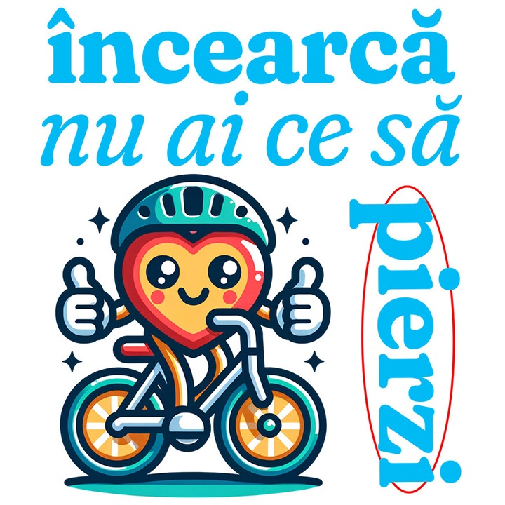 Sticker cu Inima Colorata cu Casca De Protectie Pe Bicicleta Plimbare Sport Text Incearca Nu Ai Ce Sa Pierzi cu Margini Albe, PVC Vinyl 23 cm