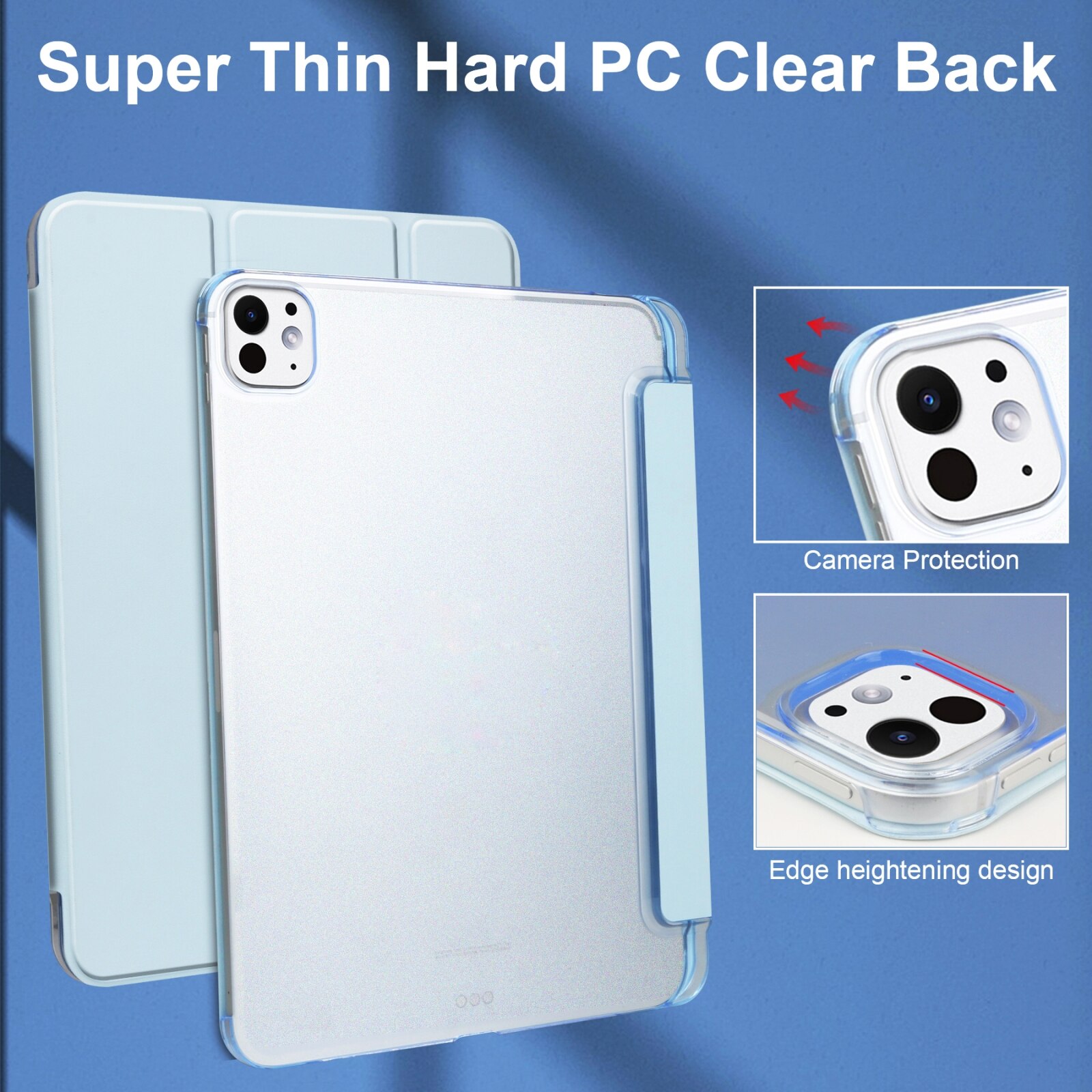 Husa tableta compatibila cu iPad Pro 13, Semi-transparent, Smart Leather, Albastru cer