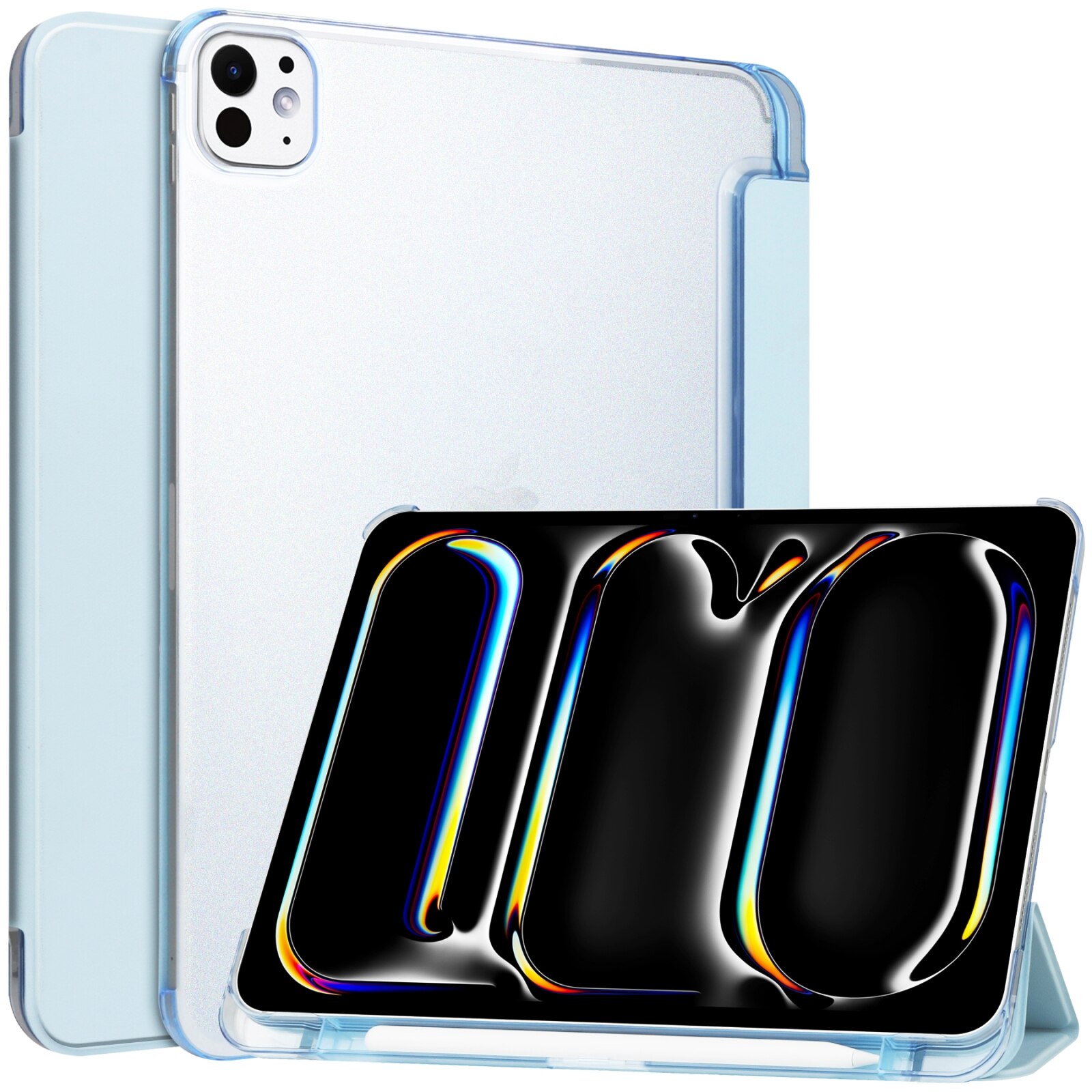 Husa tableta compatibila cu iPad Pro 13, Semi-transparent, Smart Leather, Albastru cer