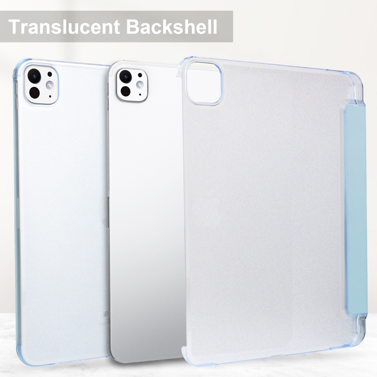 Husa tableta compatibila cu iPad Pro 13, Semi-transparent, Smart Leather, Albastru cer