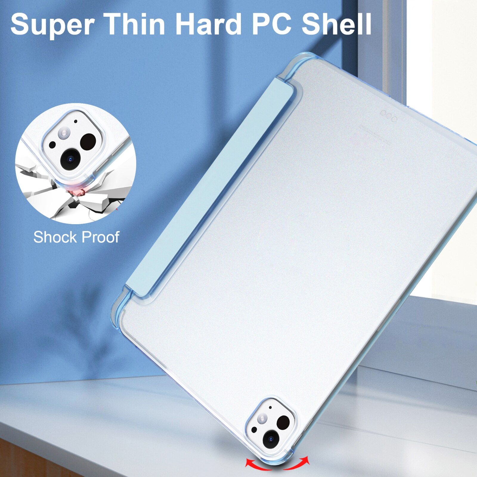 Husa tableta compatibila cu iPad Pro 13, Semi-transparent, Smart Leather, Albastru cer