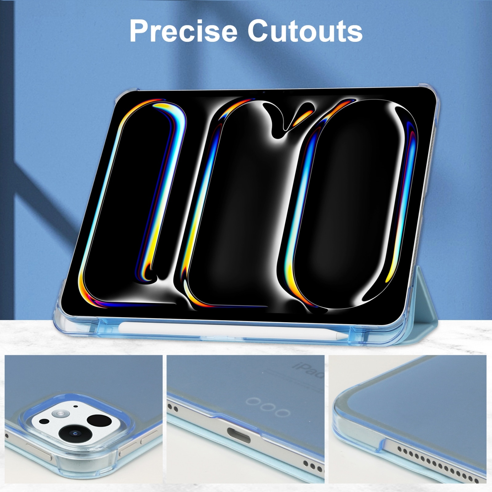 Husa tableta compatibila cu iPad Pro 13, Semi-transparent, Smart Leather, Albastru cer