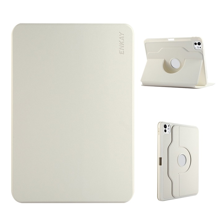 Husa tableta compatibila cu iPad Air 11, Rotatie 360°, Piele TPU, Slot pentru pix, Bej)