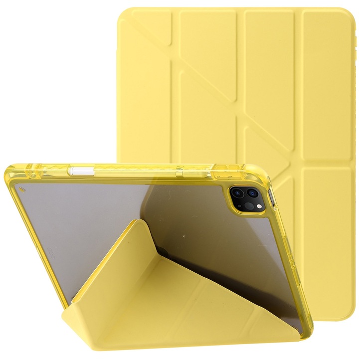 Husa tableta compatibila cu iPad Pro 11, Acrylic transparent, Deformabil, Galben