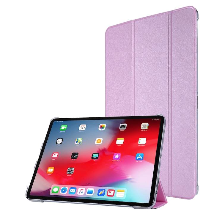 iPad Air 13 / iPad Pro 12.9 kompatibilis táblagép tok, selyem texturált bőr, állítható állvány, ceruza foglalat, rózsaszín
