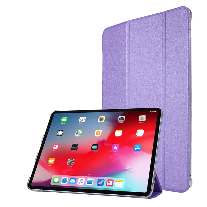 iPad Air 13 / iPad Pro 12.9 készülékkel kompatibilis táblagép tok, steppelt textúra, állvány és tollnyílás, lila