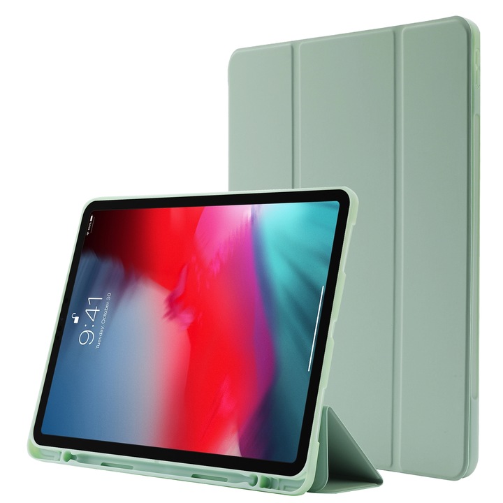 iPad Air 13 2024 / iPad Pro 12.9 készülékkel kompatibilis táblagép tok, tollnyílás, háromszoros, Matcha zöld