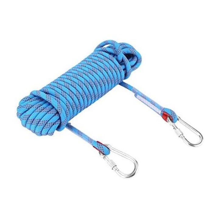 Coarda de alpinism, BGHYHYHI, poliester, 10mm, 20m, albastru, rezistenta la apa, set cu carabiniere