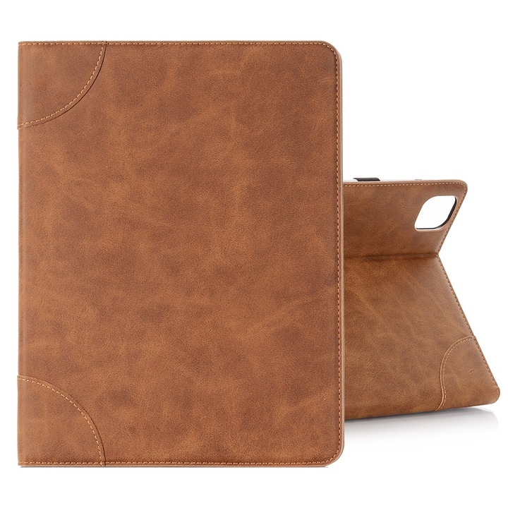 Husa tableta compatibila cu iPad Pro 13 2024, Stil carte retro, Piele, Maro