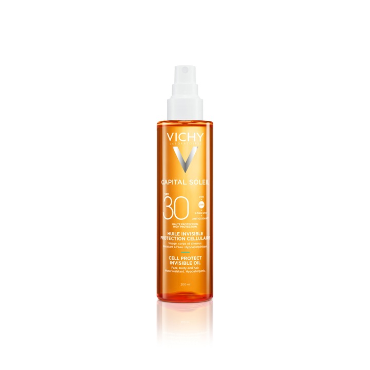 Vichy Capital Soleil Cell Protect Invisible Olaj SPF 30 fényvédő faktorral szkvalánnal és E-vitaminnal, 200ml
