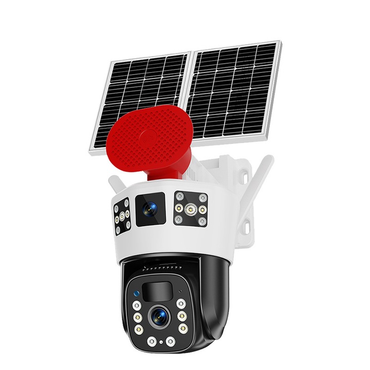 Napelemes megfigyelő kamera 4K, 8MP, 12000mAh akkumulátorral, színes éjjellátóval, automatikus forgatással, 2 az 1-ben készlet